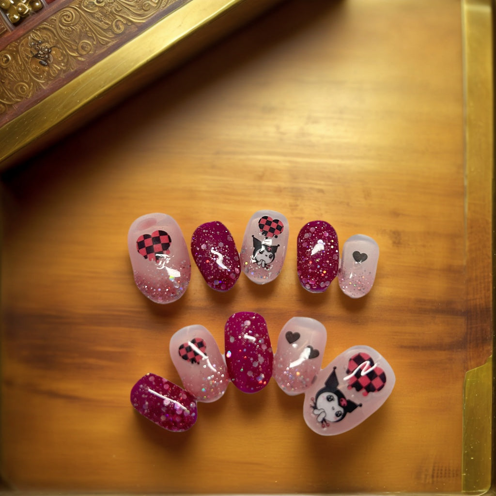 Purple Glitter with heart and Little Kuromi