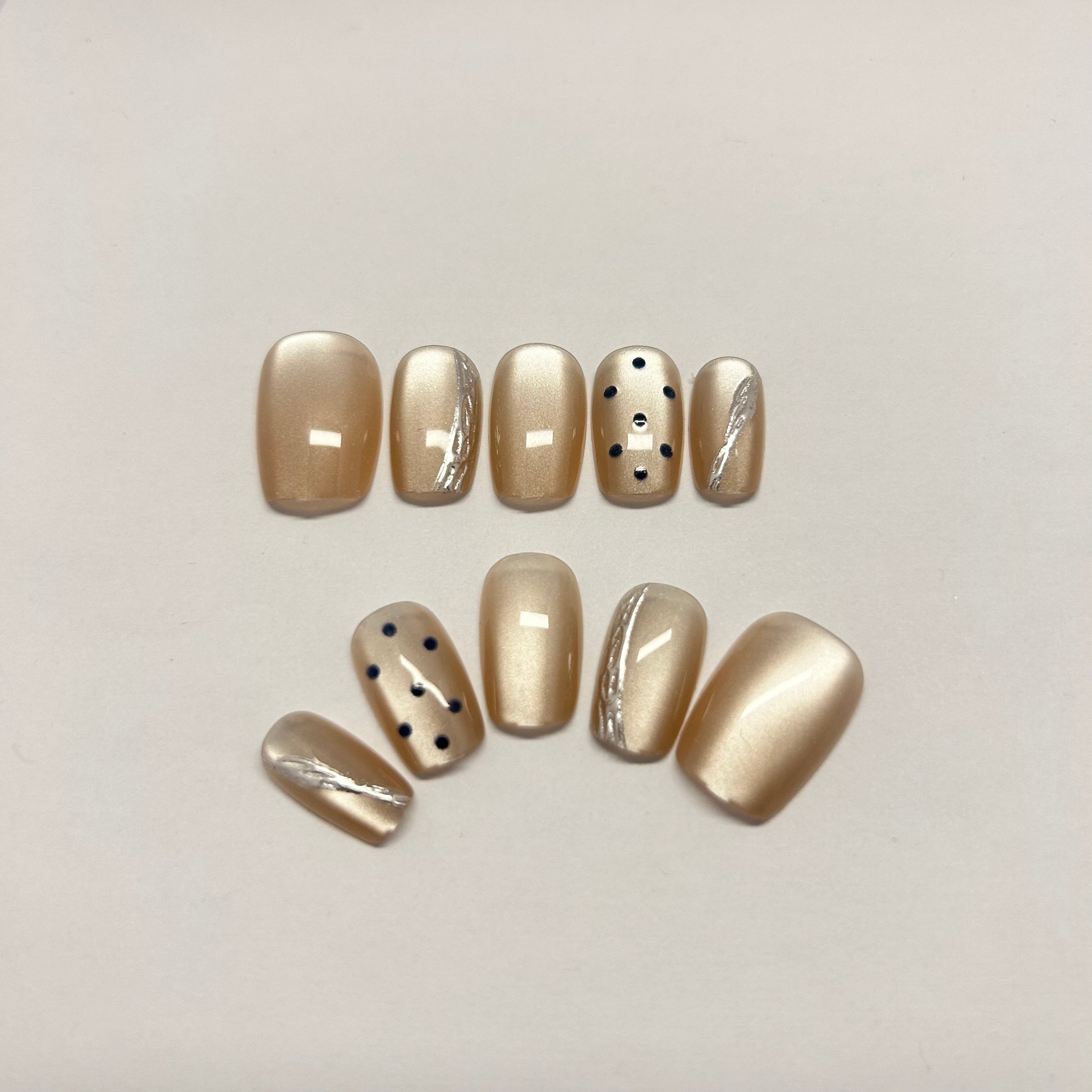 Transparent Golden Cateye with blue dots and Silver Liner