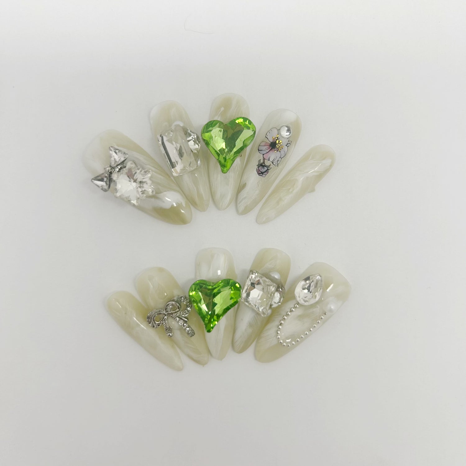 Crystal Snowflower with Double Green Heart