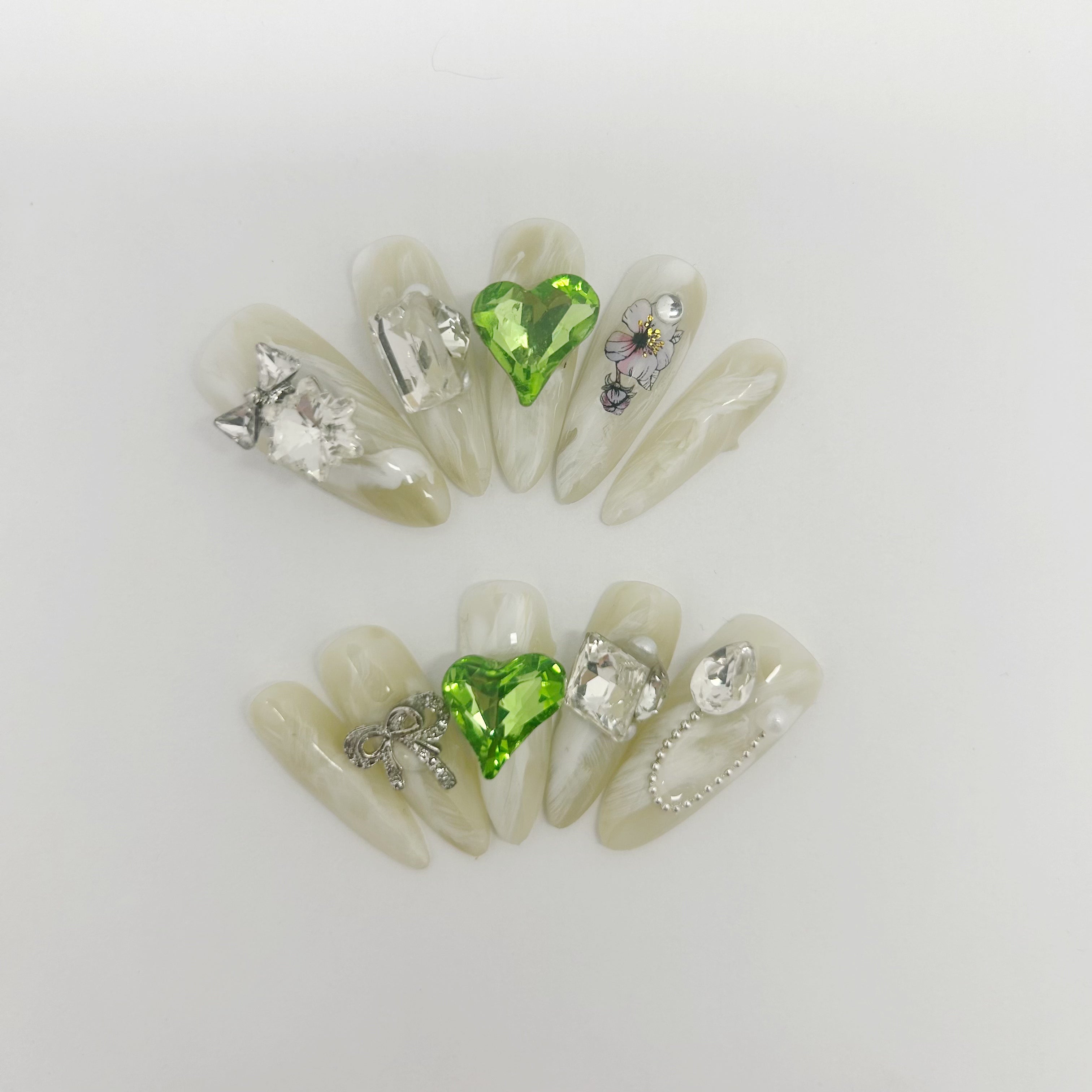 Crystal Snowflower with Double Green Heart