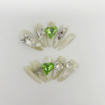 Crystal Snowflower with Double Green Heart