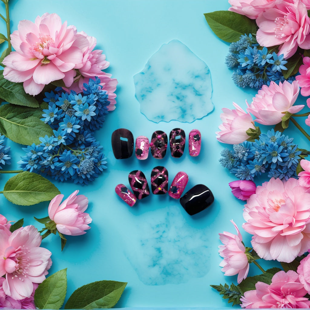 Pink Cross Lines with Black Maple Leaf