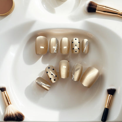 Transparent Golden Cateye with blue dots and Silver Liner