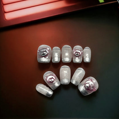 Silver French Tip with Pinky Bear