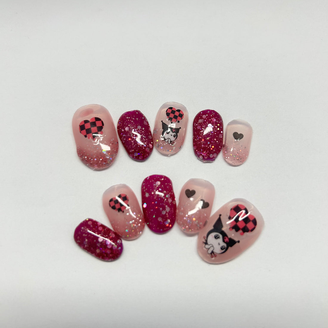 Purple Glitter with heart and Little Kuromi