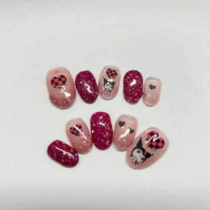 Purple Glitter with heart and Little Kuromi