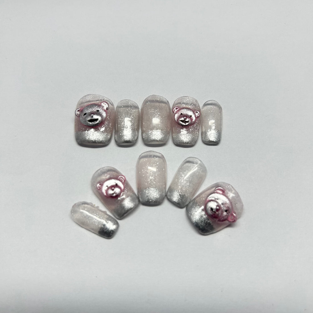 Silver French Tip with Pinky Bear