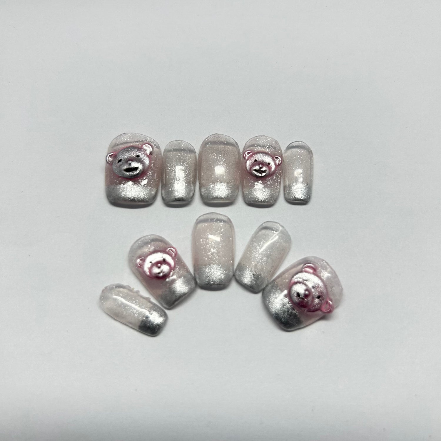 Silver French Tip with Pinky Bear