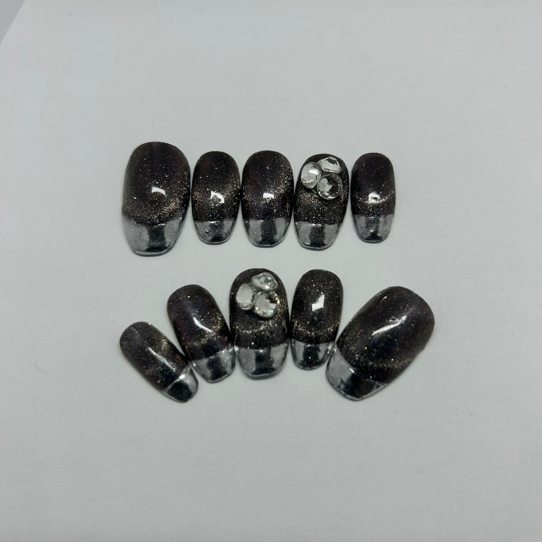 Elegant Dark Glitter Sky with Silver French Tip