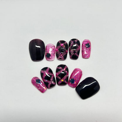 Pink Cross Lines with Black Maple Leaf