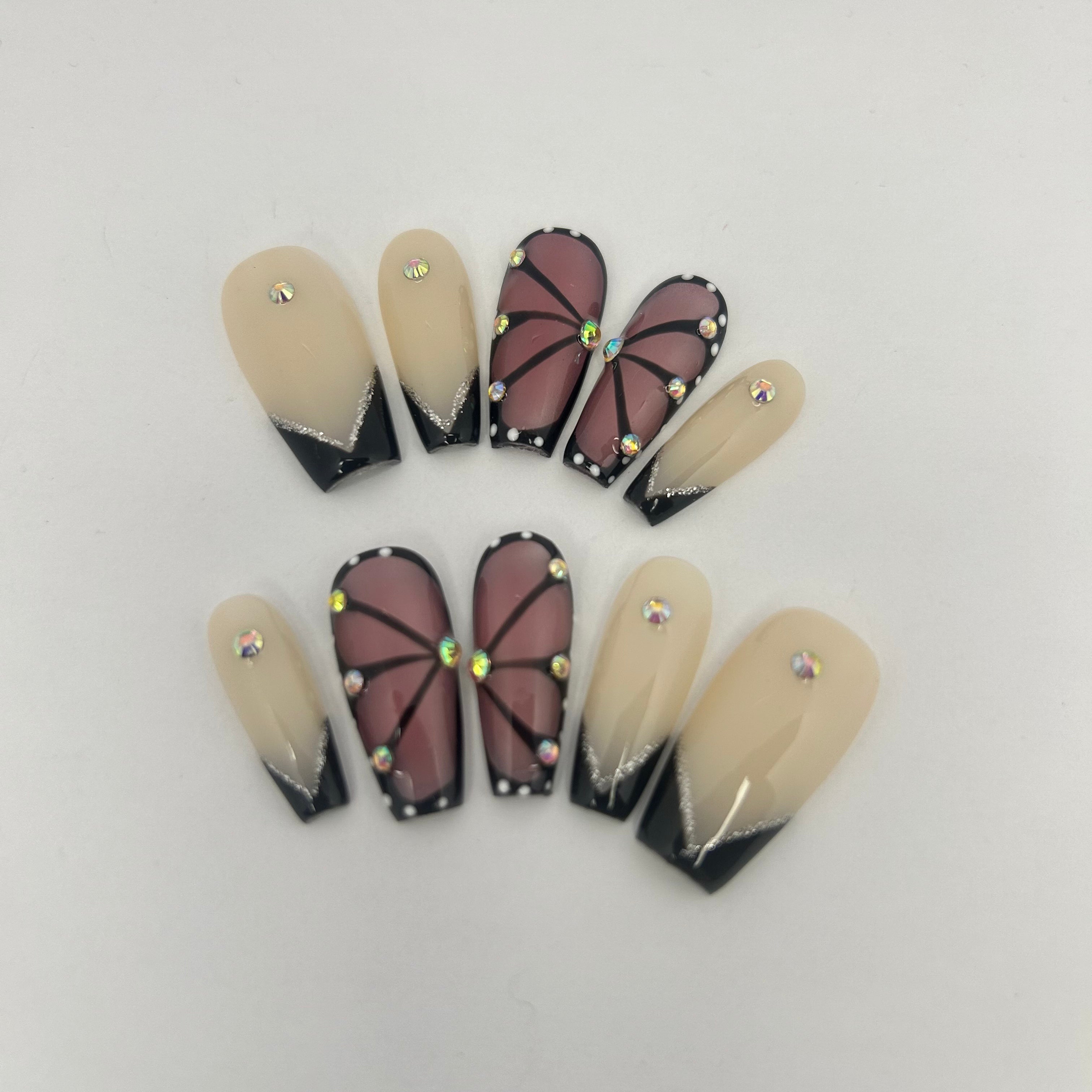 Pink butterfly and black French tip