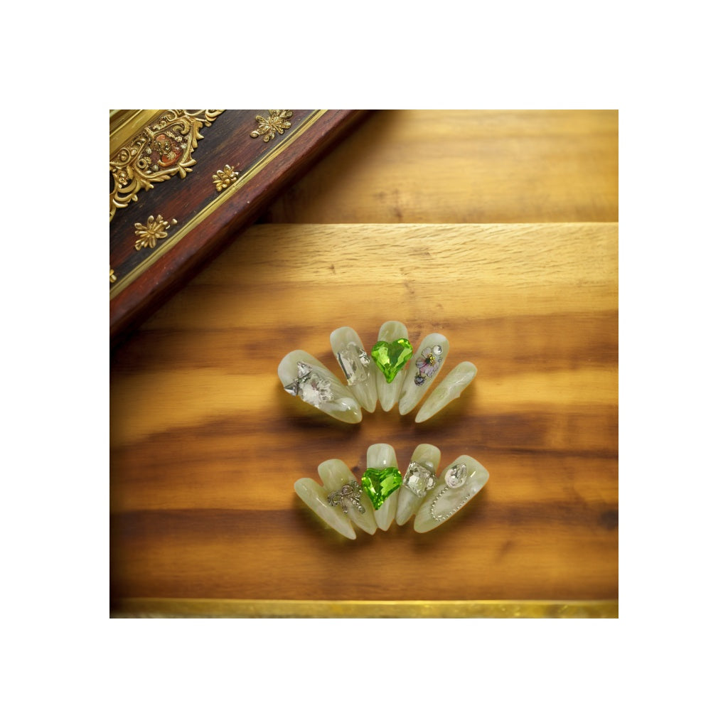 Crystal Snowflower with Double Green Heart